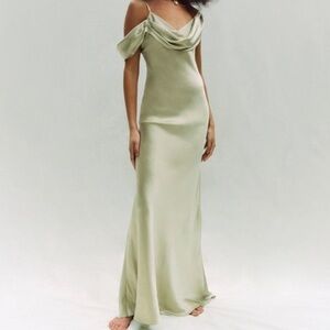 Reformation Ronda silk maxi Dress in sage green